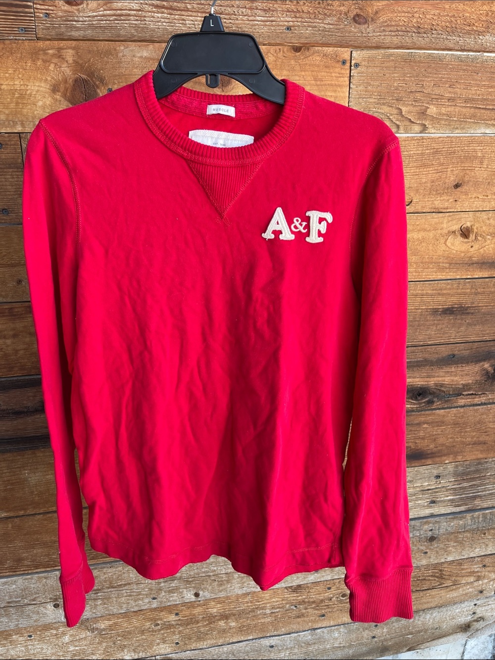 Abercrombie & Fitch A&F Red Long Sleeve Crewneck Shirt Men’s Medium 100% Cotton